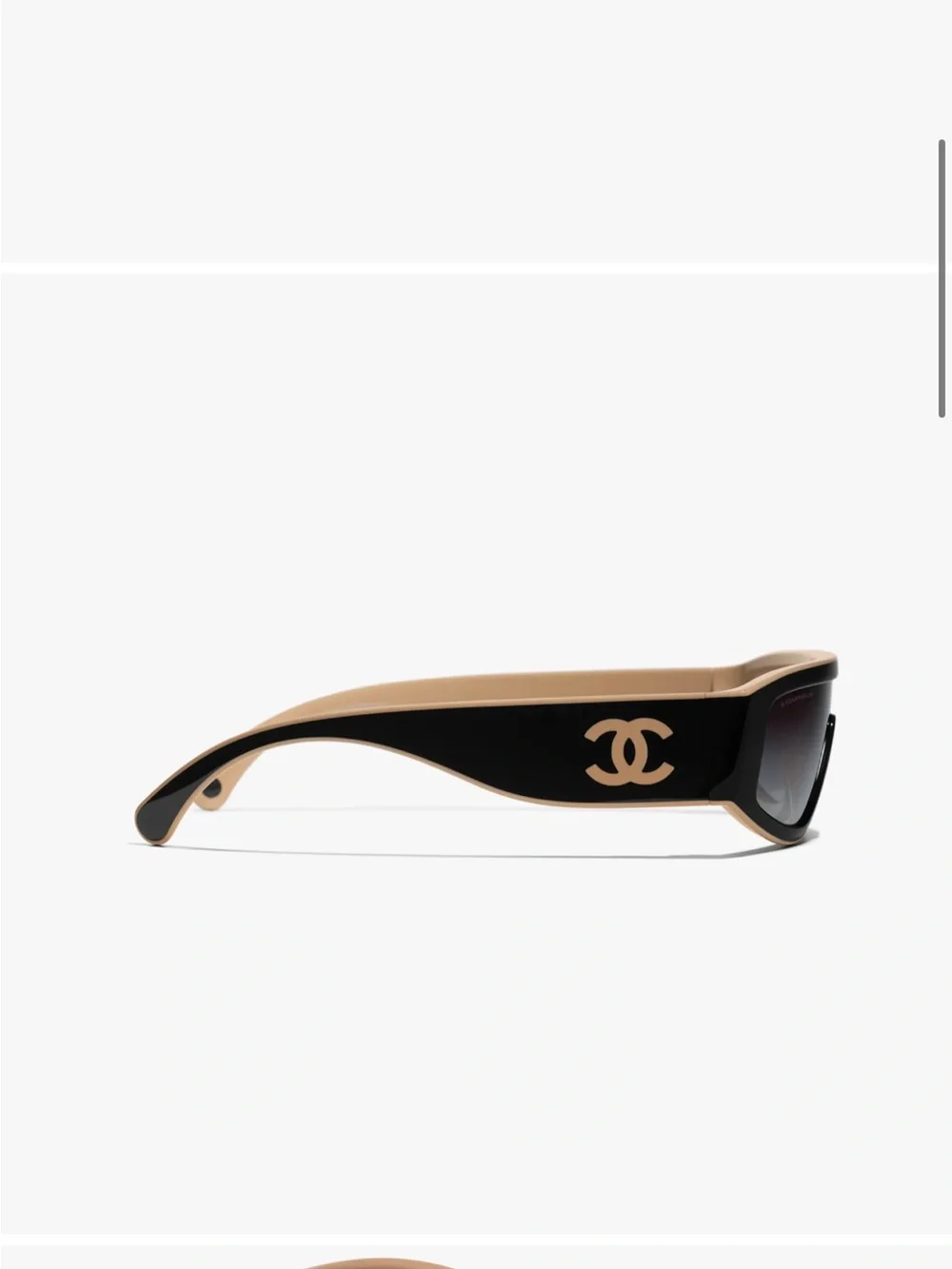 CHANEL Shield Sunglasses in Black and Beige with Gradient Gray Lenses